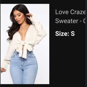 Fashion Nova Love Craze Cream Tie Front Wrap Sweater